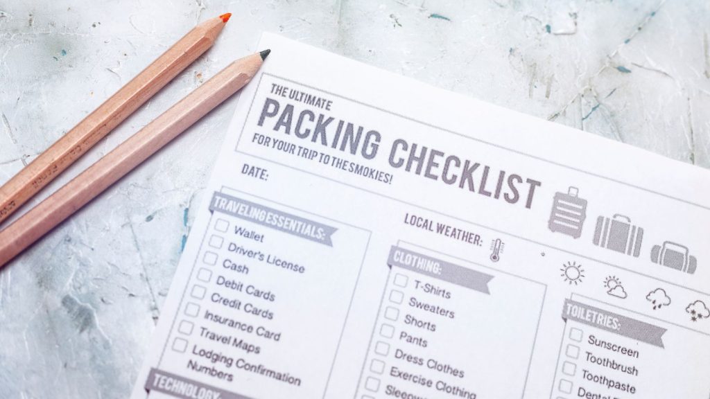 Travel itinerary, travel checklist