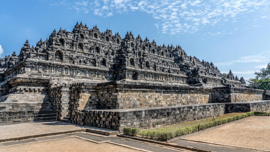 Borobudur Temple, a stunning Buddhist monument in Indonesia, showcases intricate ancient architecture.