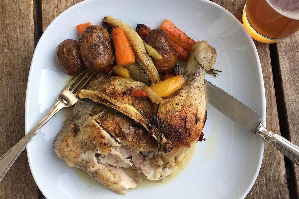 chicken, balcony, oktoberfest, eat on the balcony, chicken legs, silver cutlery