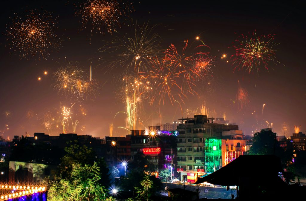 Night sky during Diwali in India